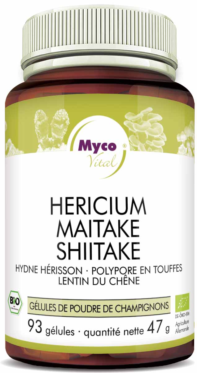 HERICIUM-MAITAKE-SHIITAKE Capsules de poudre de champignons bio (mélange 316)